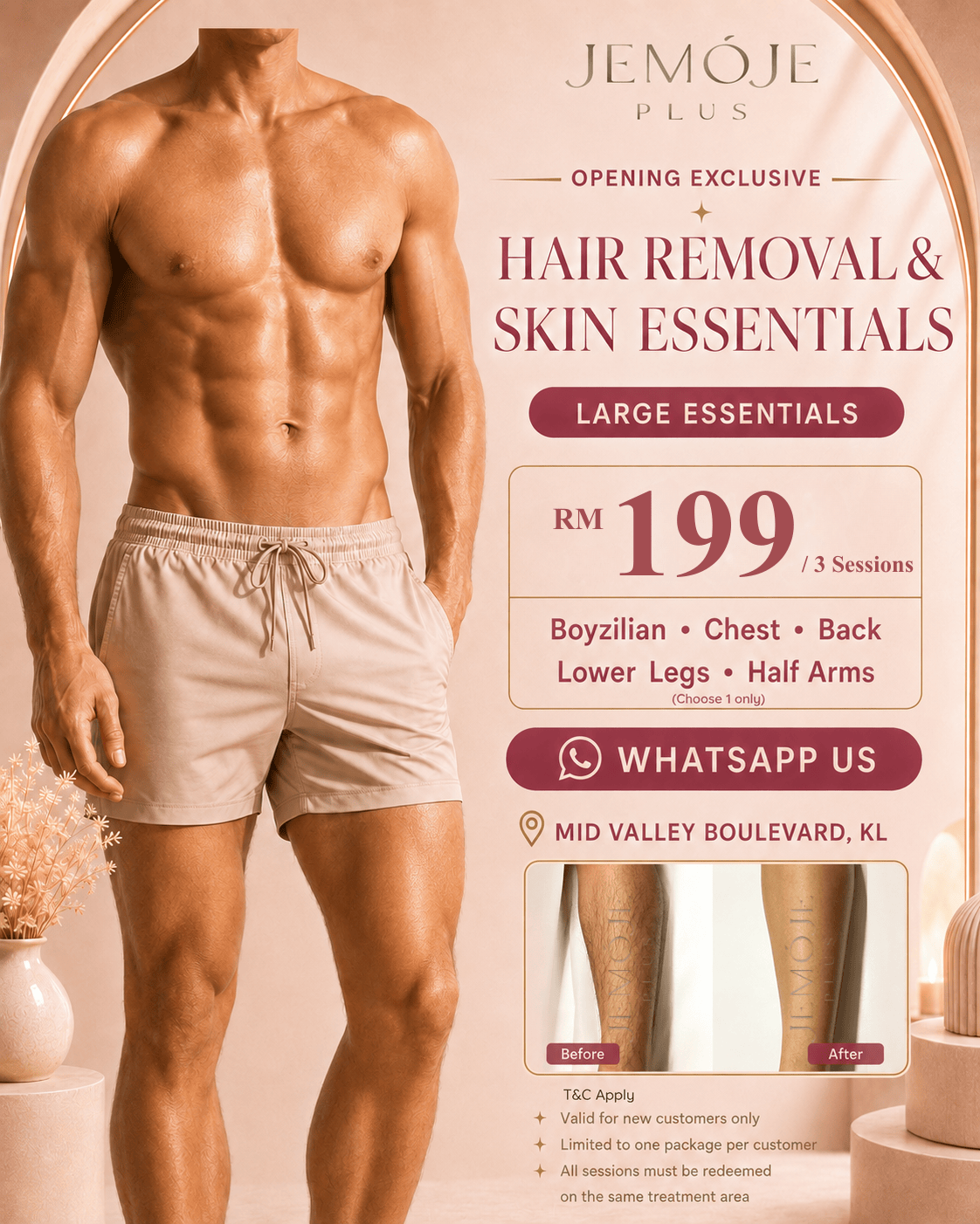 Hair Removal & Skin Essentials RM199/3 Sessions (For Men) at JEMOJE Plus Mid Valley Kuala Lumpur